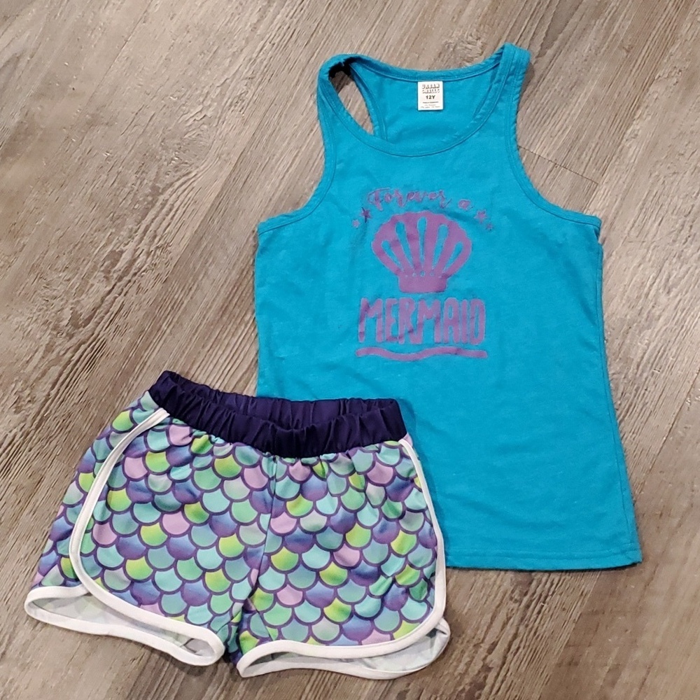 Urban Smalls FOREVER A MERMAID Matching Short & Tanktop Size 10